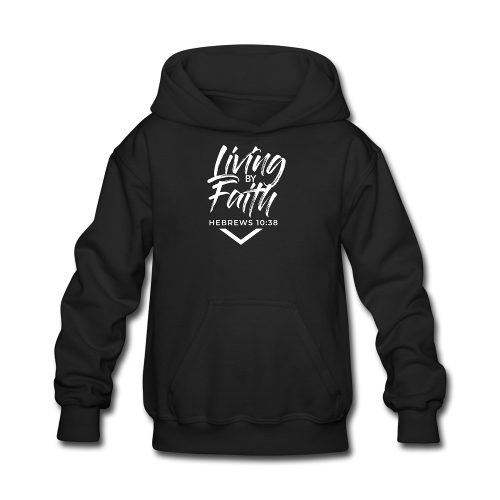 LIVING BY FAITH (Kids' Hoodie - White Font) - black