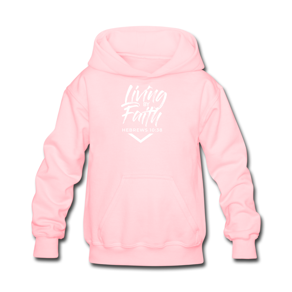 LIVING BY FAITH (Kids' Hoodie - White Font) - pink