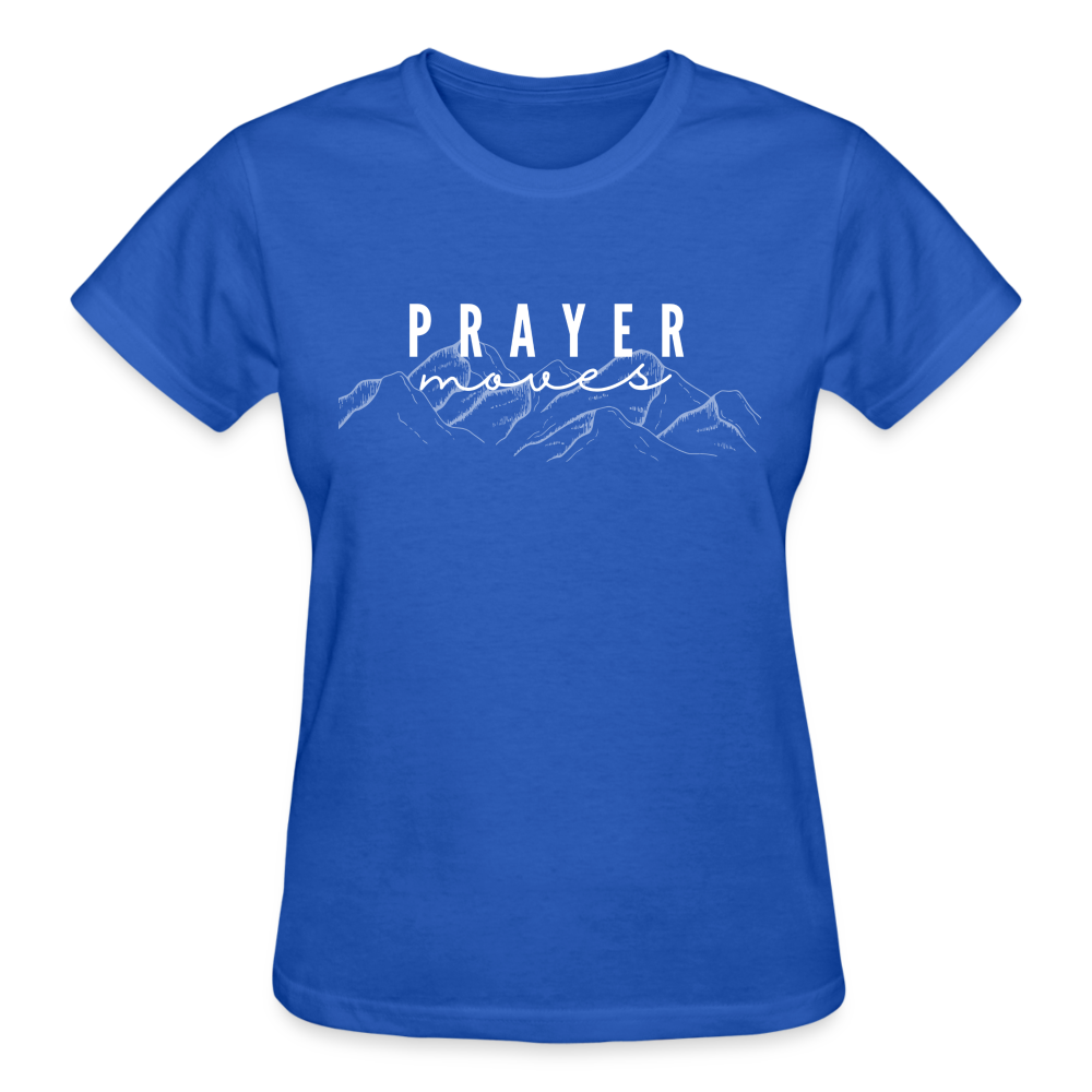 PRAYER MOVES MOUNTAINS (white font) - royal blue