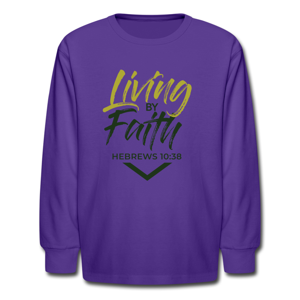 LIVING BY FAITH (Kids' Long Sleeve T-Shirt) - dark purple