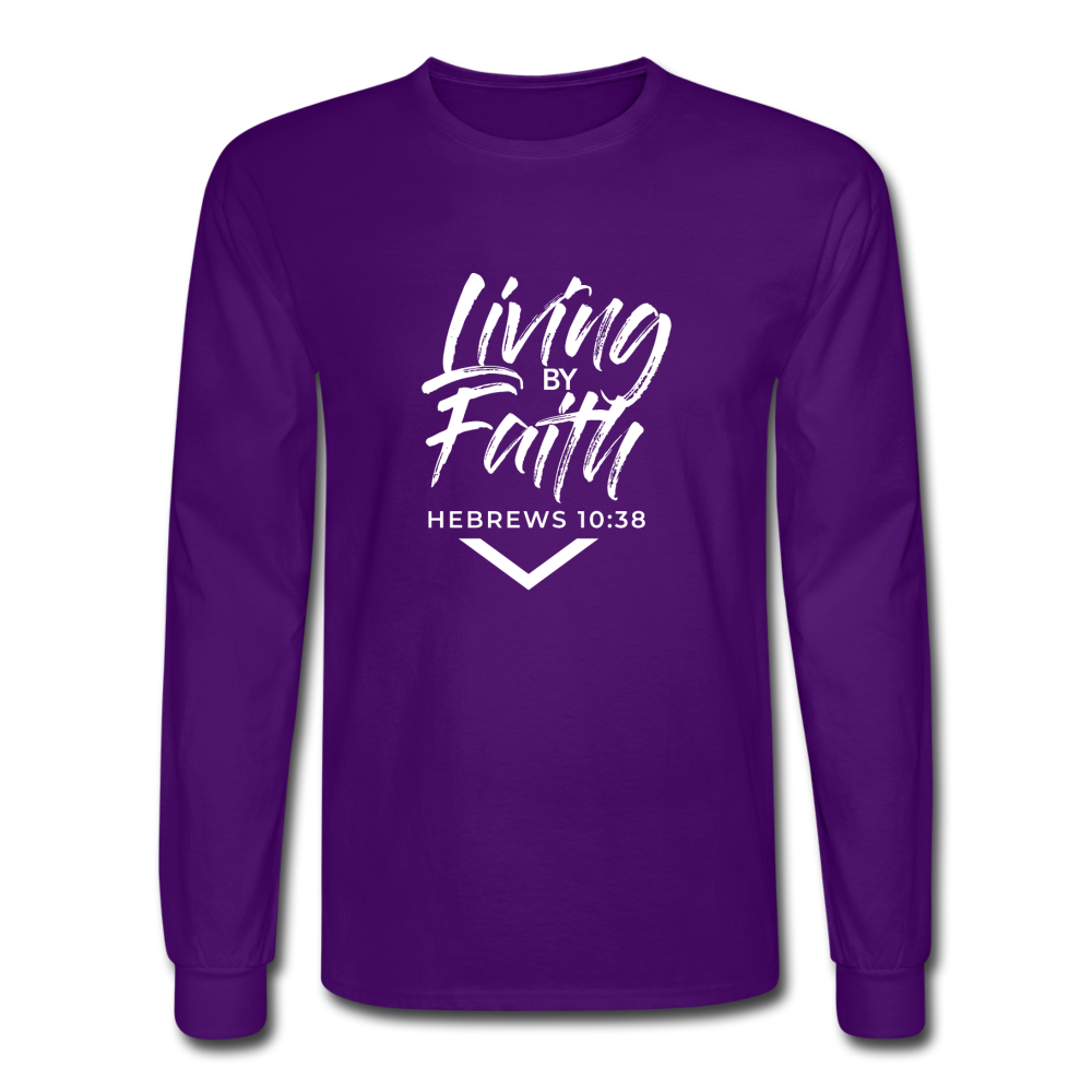 LIVING BY FAITH (Adult Unisex Long Sleeve T-Shirt - White Font) - purple