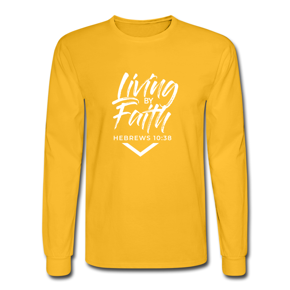 LIVING BY FAITH (Adult Unisex Long Sleeve T-Shirt - White Font) - gold