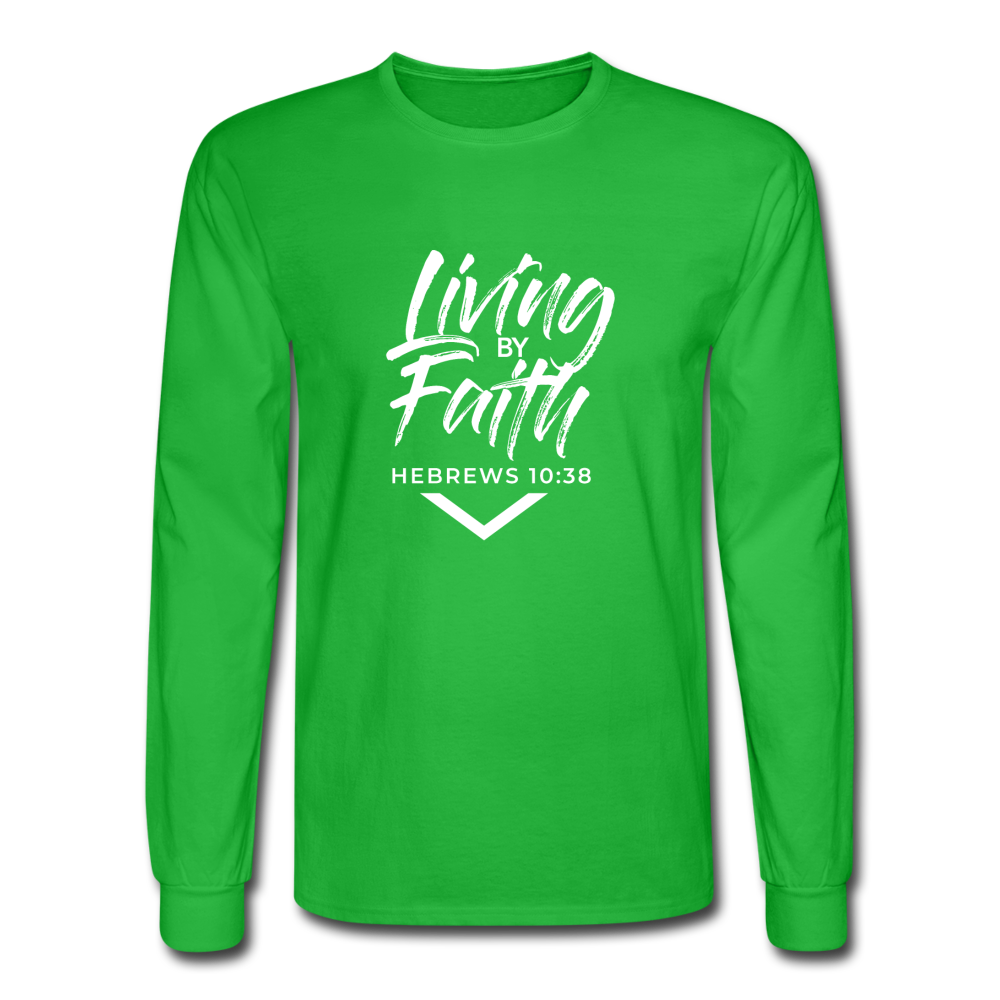 LIVING BY FAITH (Adult Unisex Long Sleeve T-Shirt - White Font) - bright green
