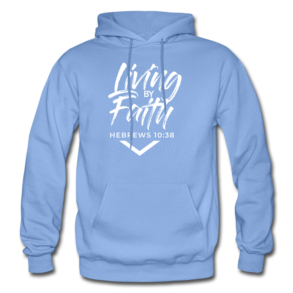LIVING BY FAITH (Adult with White Font) - carolina blue