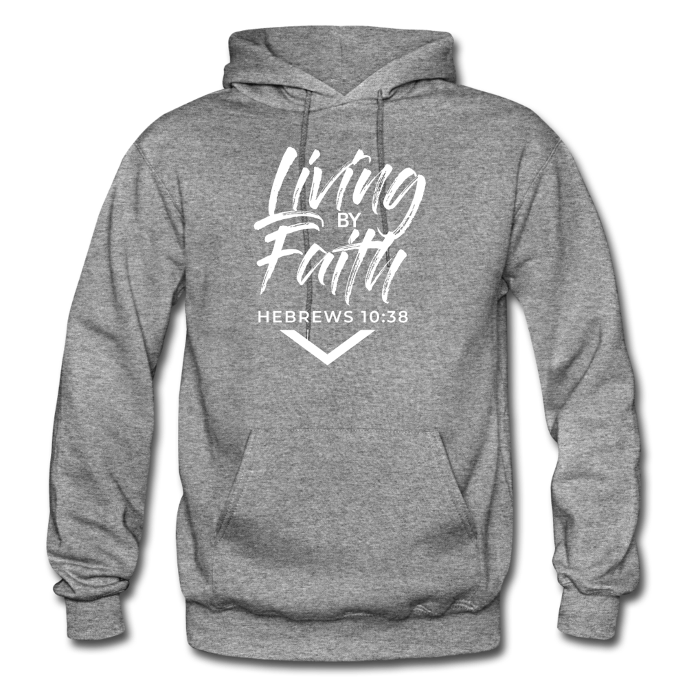 LIVING BY FAITH (Adult with White Font) - graphite heather
