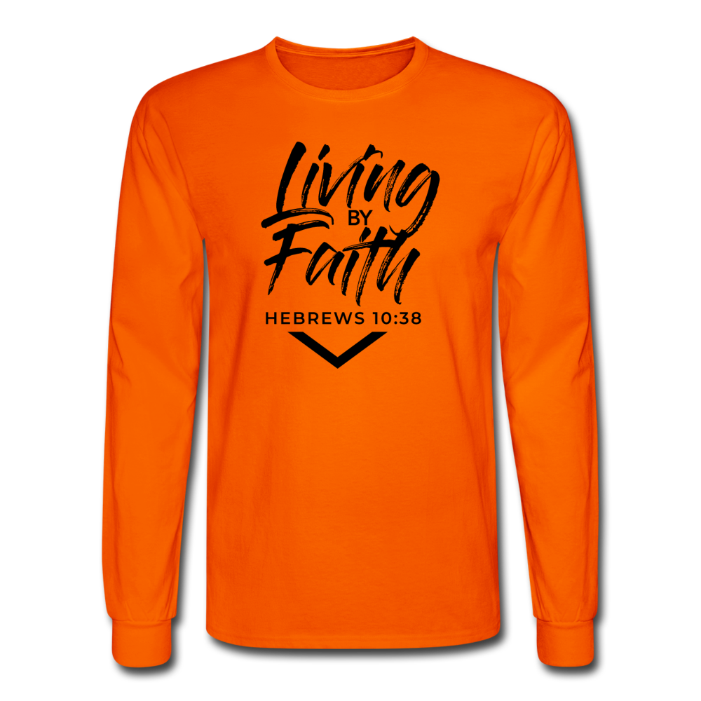 LIVING BY FAITH (Unisex Long Sleeve T-Shirt - Black Font) - orange