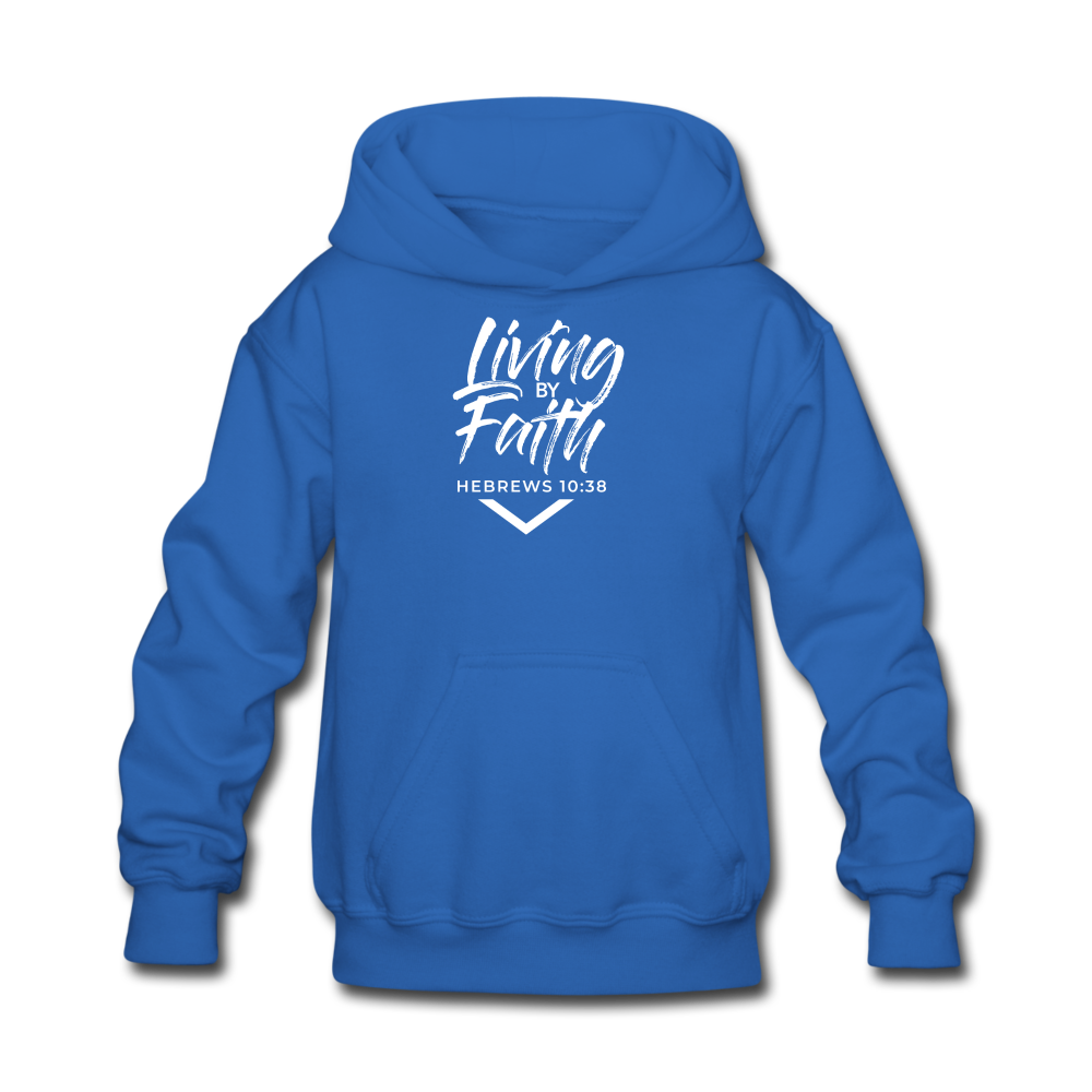 LIVING BY FAITH (Kids' Hoodie - White Font) - royal blue