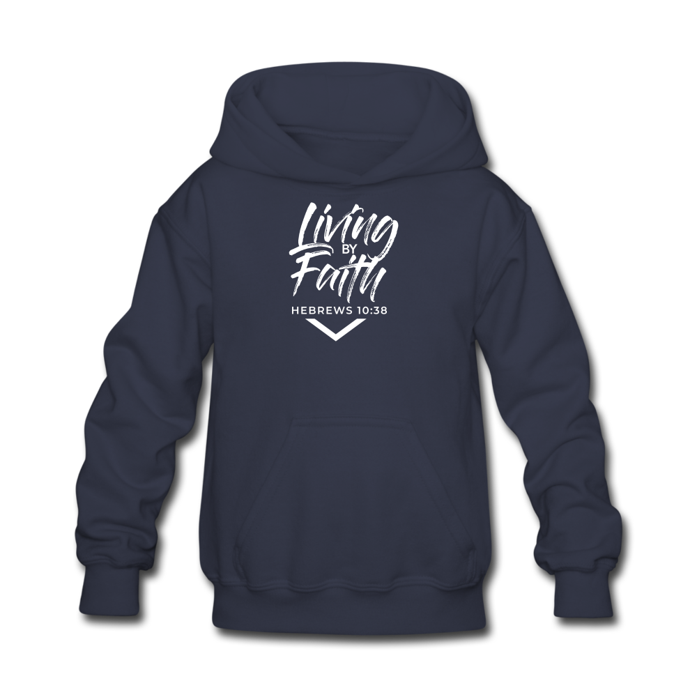 LIVING BY FAITH (Kids' Hoodie - White Font) - navy