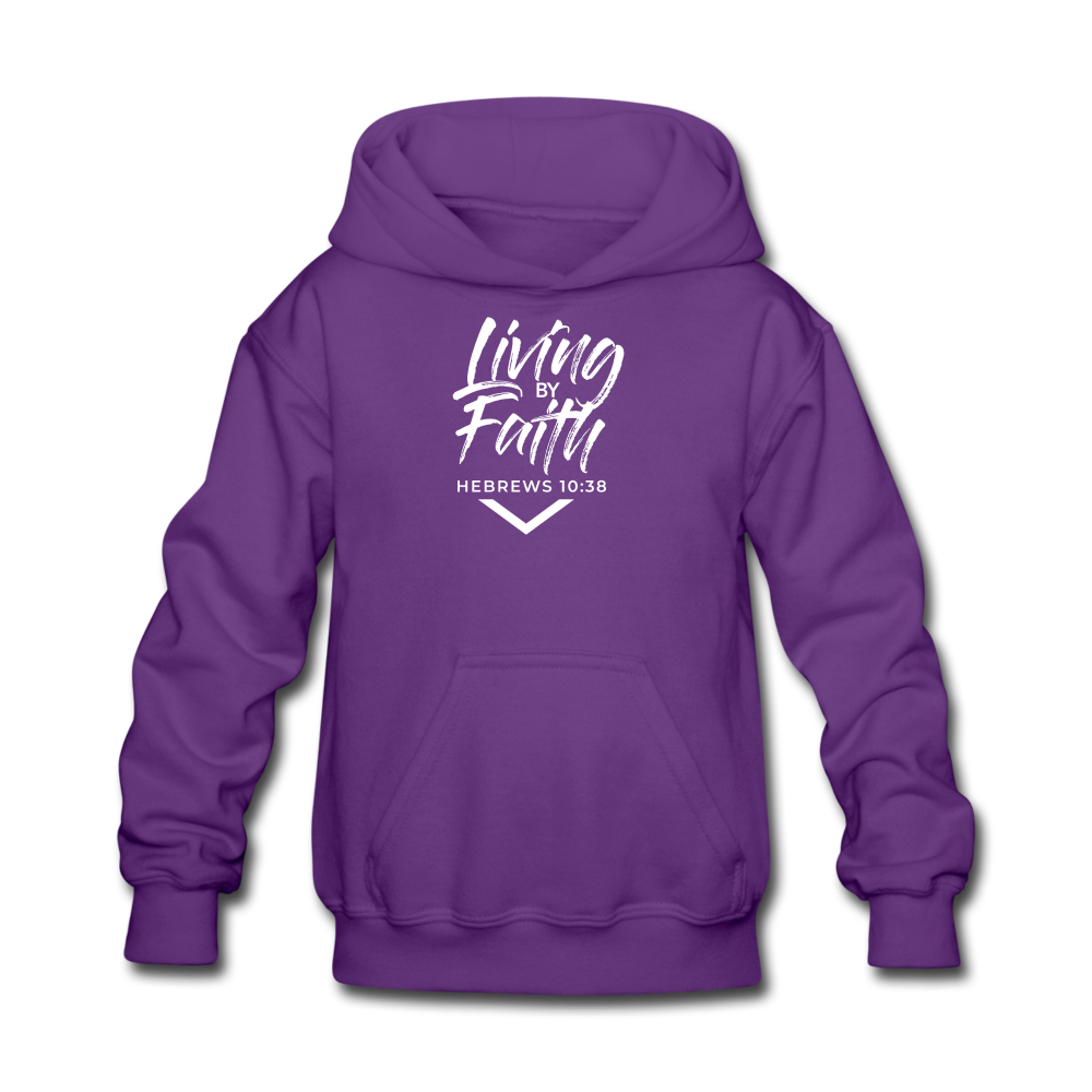 LIVING BY FAITH (Kids' Hoodie - White Font) - purple
