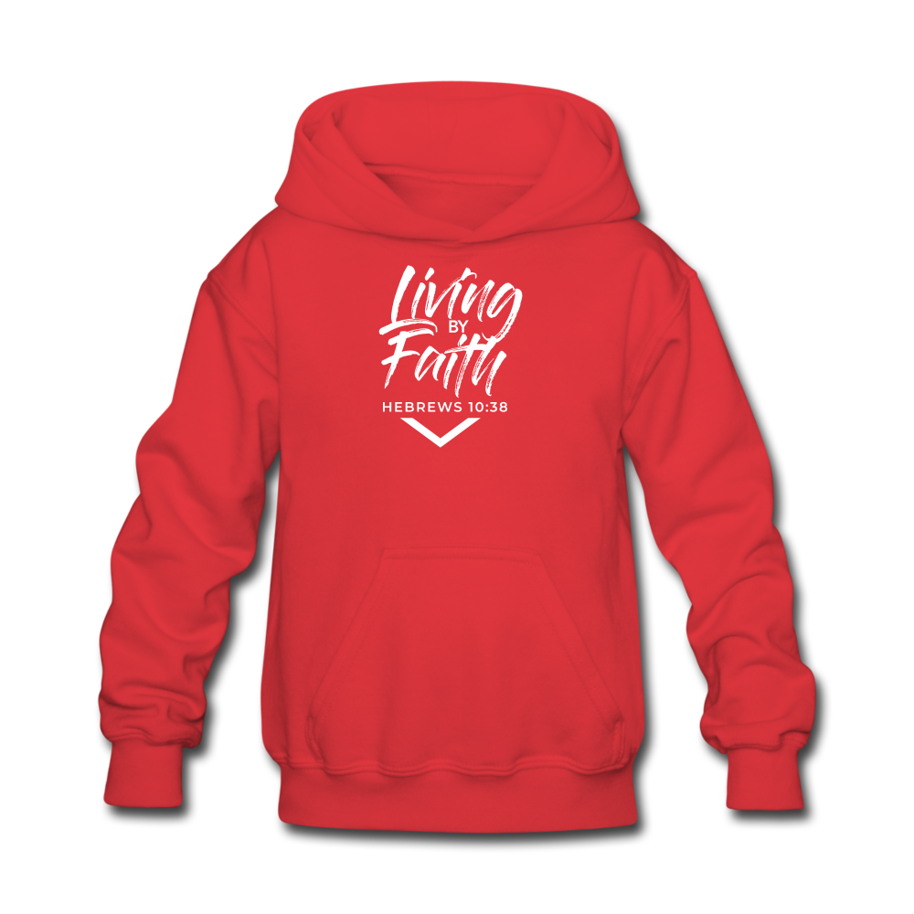 LIVING BY FAITH (Kids' Hoodie - White Font) - red