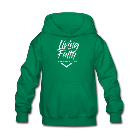 LIVING BY FAITH (Kids' Hoodie - White Font) - kelly green