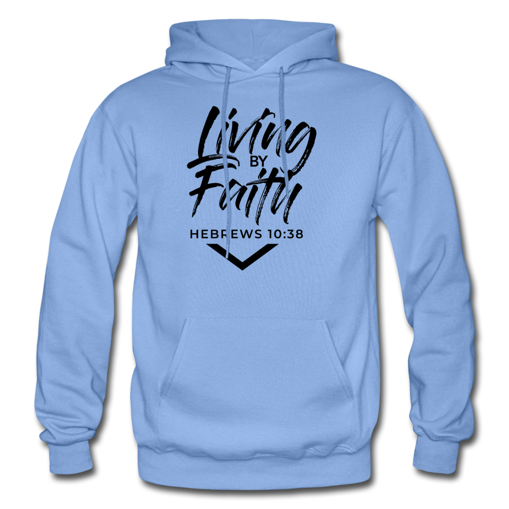 LIVING BY FAITH (Adult With Black Font) - carolina blue