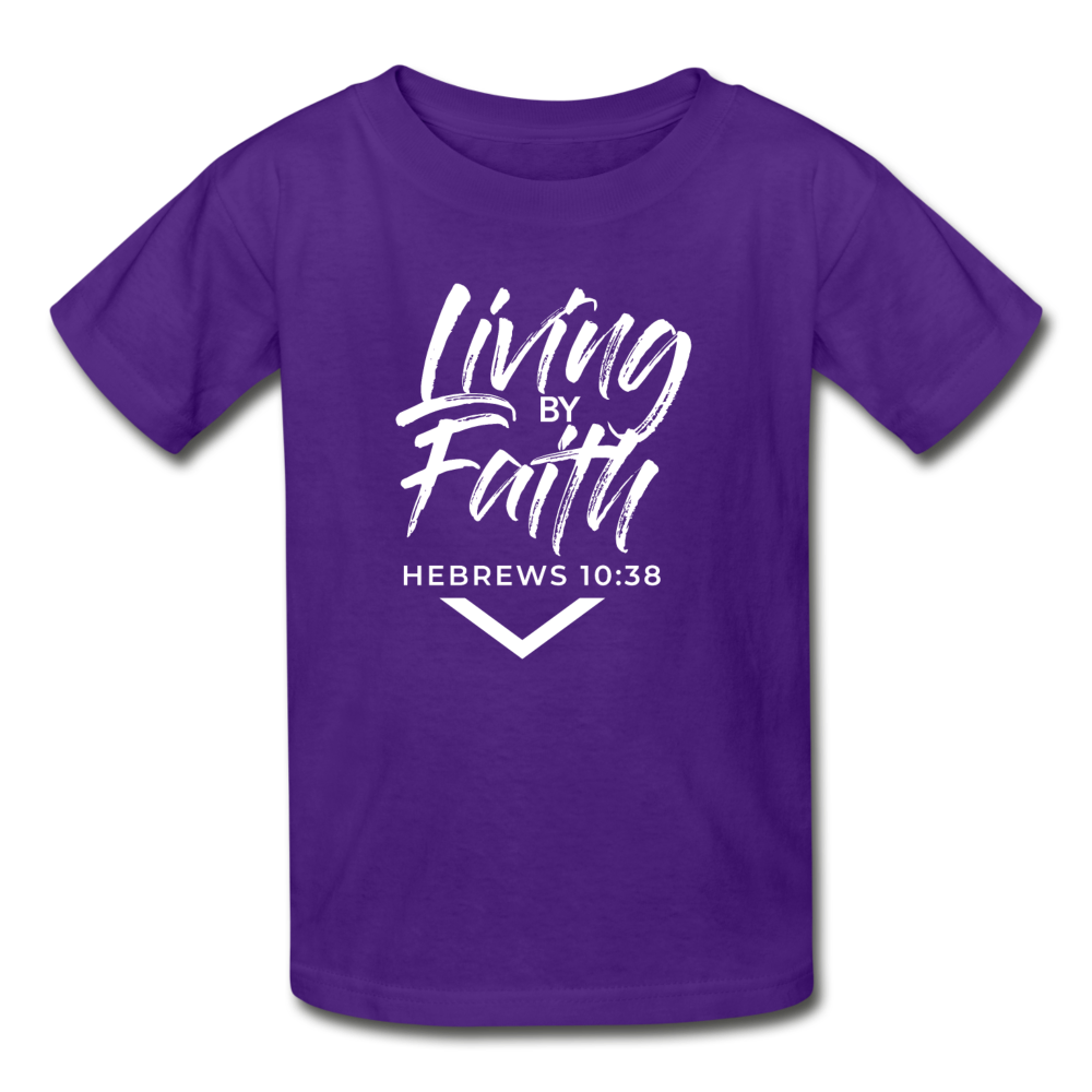 LIVING BY FAITH (Youth T-Shirt - White Font) - purple