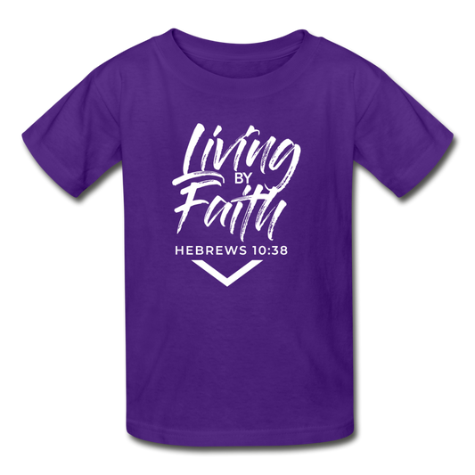 LIVING BY FAITH (Youth T-Shirt - White Font) - purple