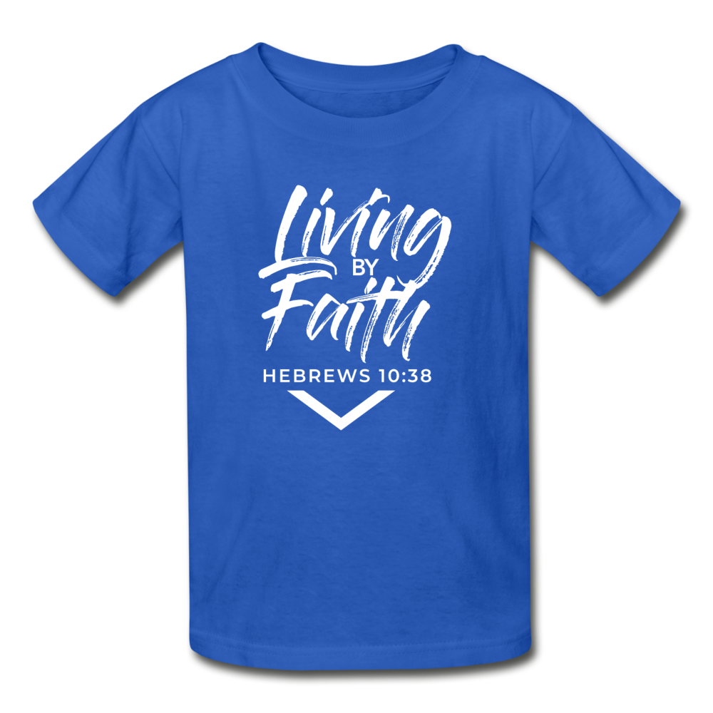 LIVING BY FAITH (Youth T-Shirt - White Font) - royal blue