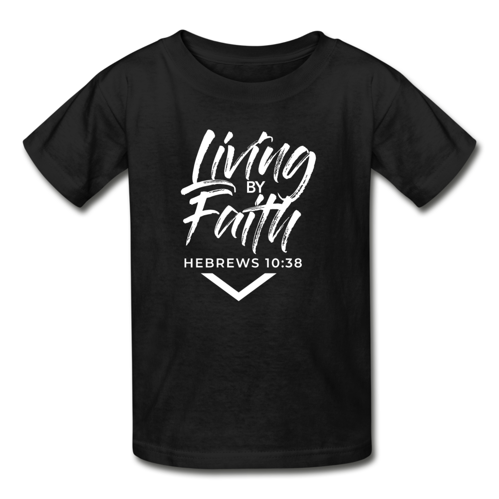 LIVING BY FAITH (Youth T-Shirt - White Font) - black