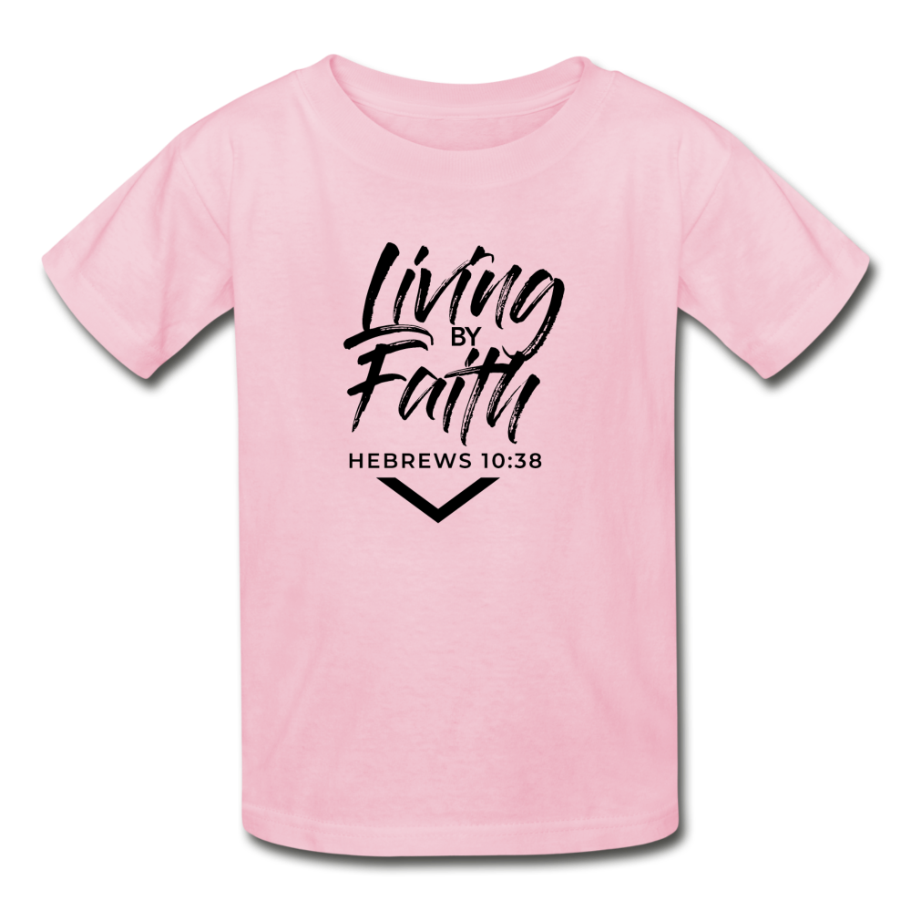 LIVING BY FAITH (Youth T-Shirt - Black Font) - light pink