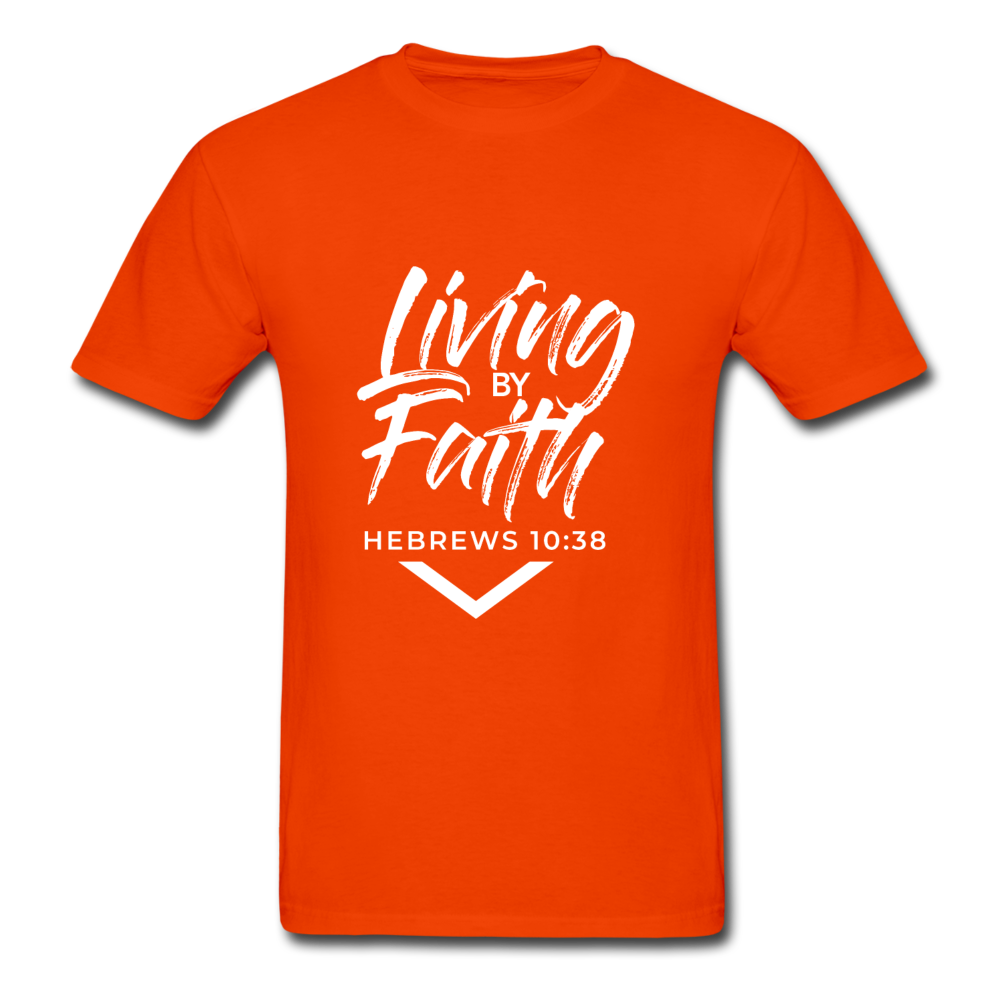 LIVING BY FAITH (Adult T-Shirt - White Font) - orange
