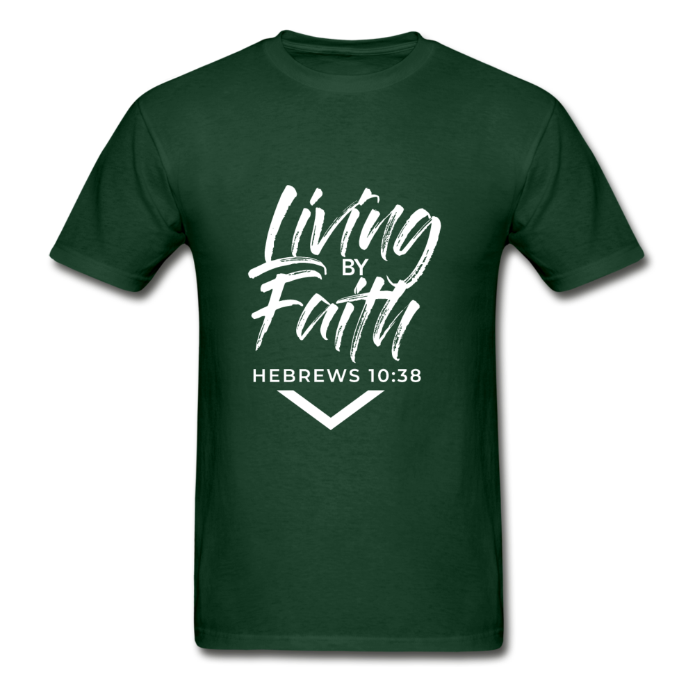 LIVING BY FAITH (Adult T-Shirt - White Font) - forest green