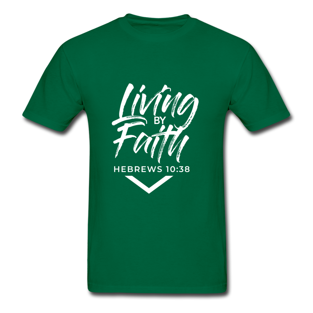 LIVING BY FAITH (Adult T-Shirt - White Font) - bottlegreen