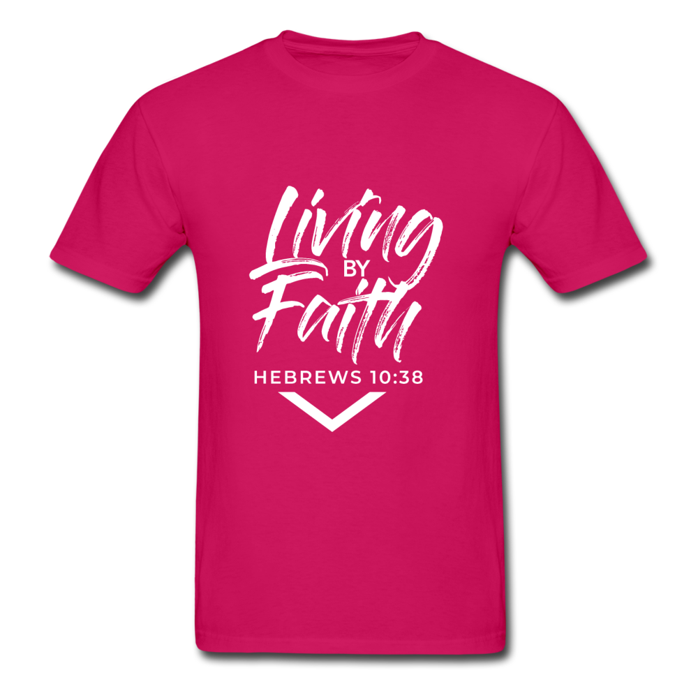 LIVING BY FAITH (Adult T-Shirt - White Font) - fuchsia