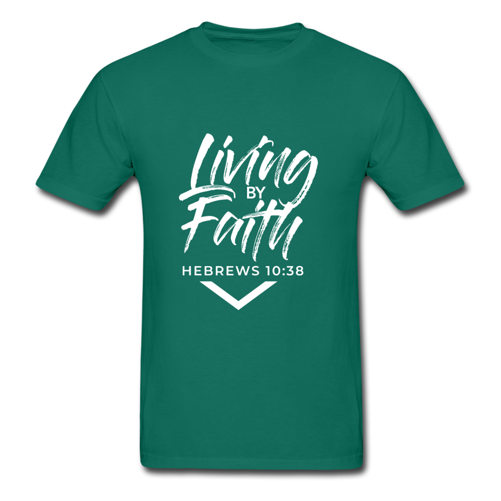 LIVING BY FAITH (Adult T-Shirt - White Font) - petrol