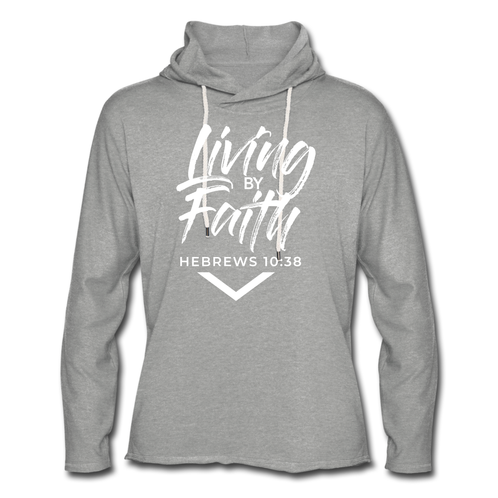 LIVING BY FAITH (Unisex Lightweight Terry Hoodie) - heather gray
