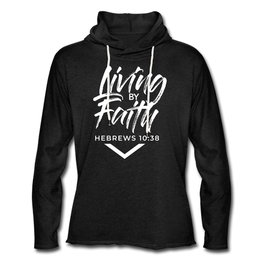 LIVING BY FAITH (Unisex Lightweight Terry Hoodie) - charcoal grey