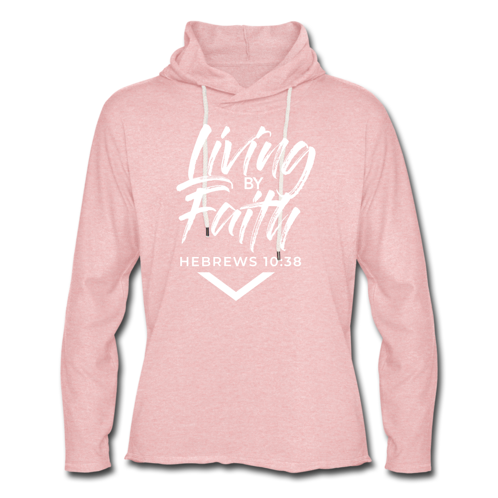 LIVING BY FAITH (Unisex Lightweight Terry Hoodie) - cream heather pink