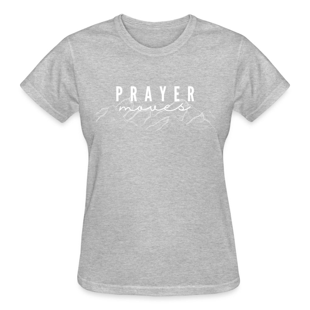 PRAYER MOVES MOUNTAINS (white font) - heather gray